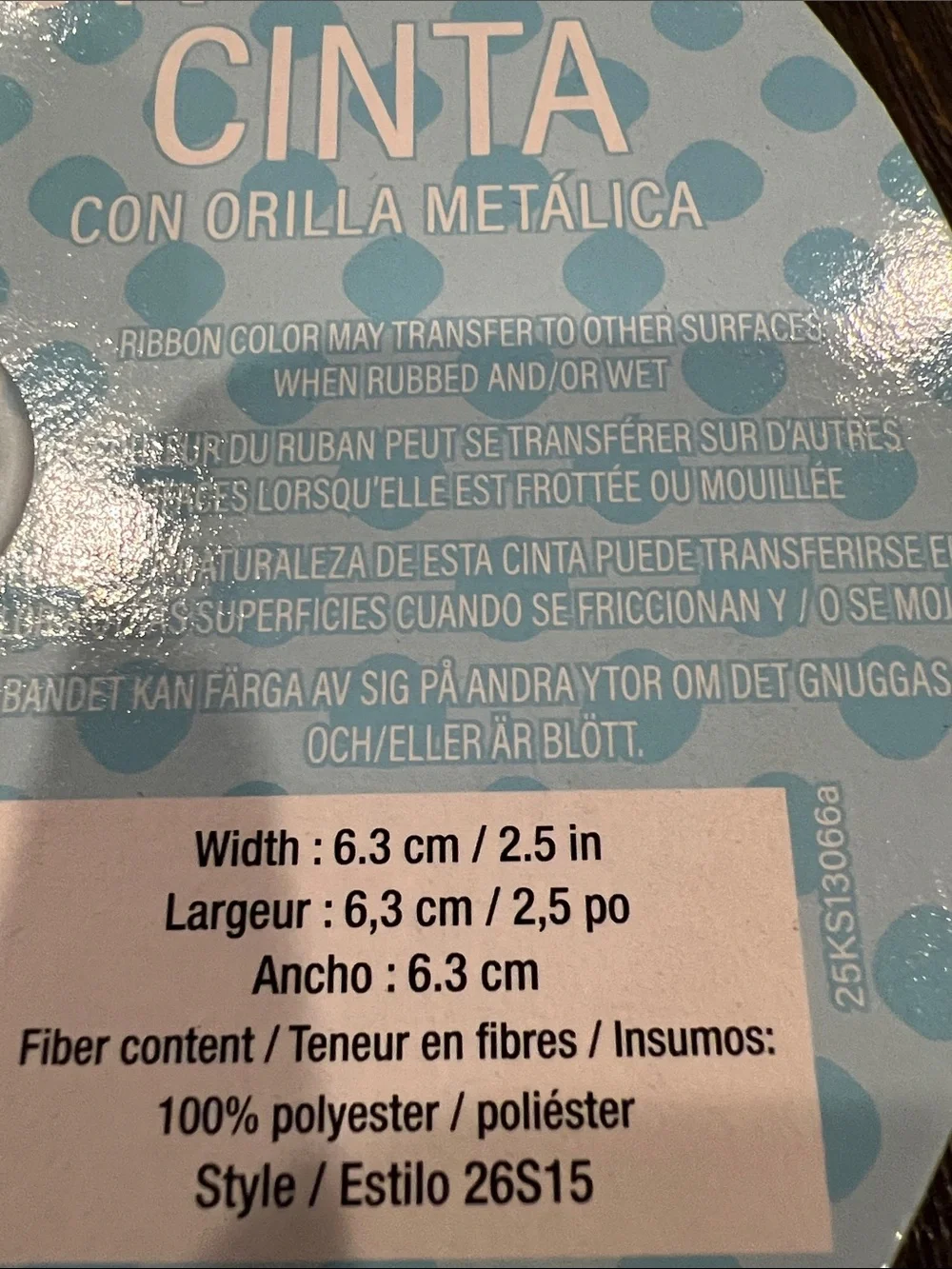 Kirkland Signature Polka Dot Wire-Edged Ribbon - Light Blue 50 yard 2.5inc width
